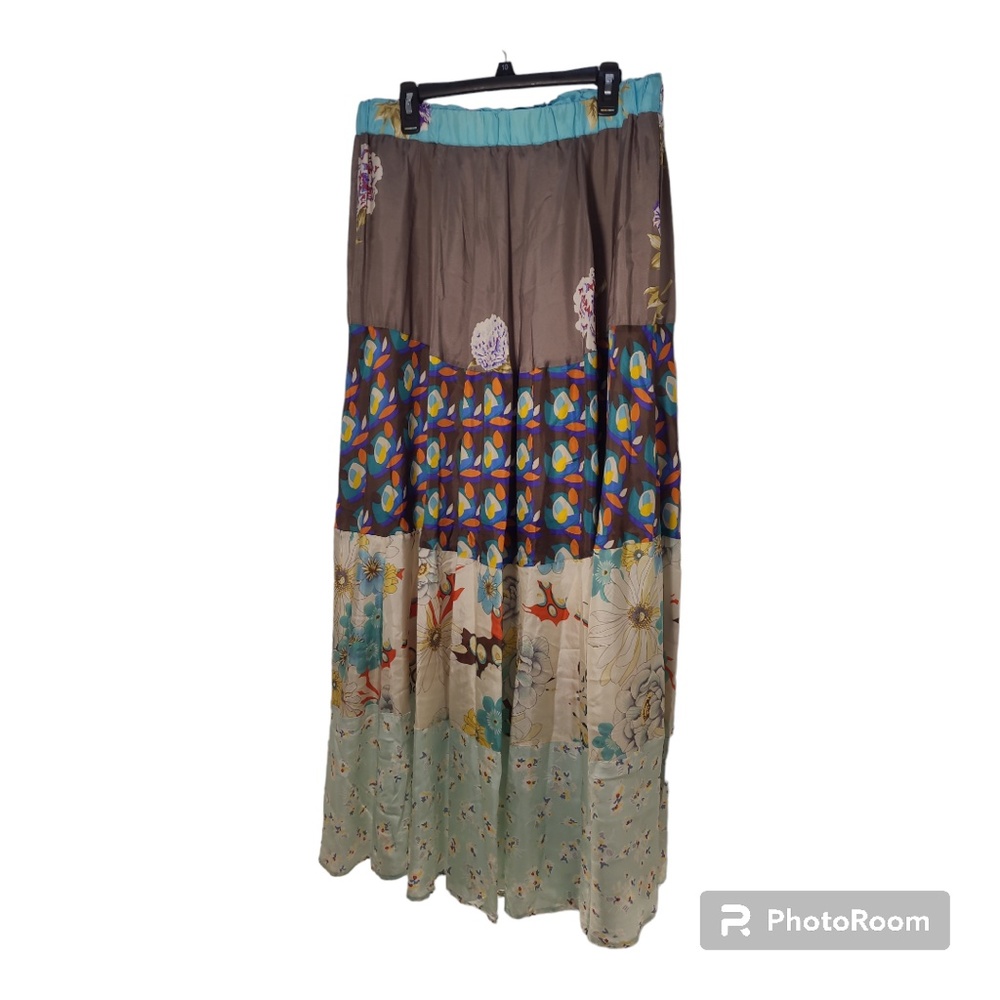 Johnny Was 100% Silk Boho Maxi Floral Skirt w/ Silk Lining Size Large - Picture 2 of 13